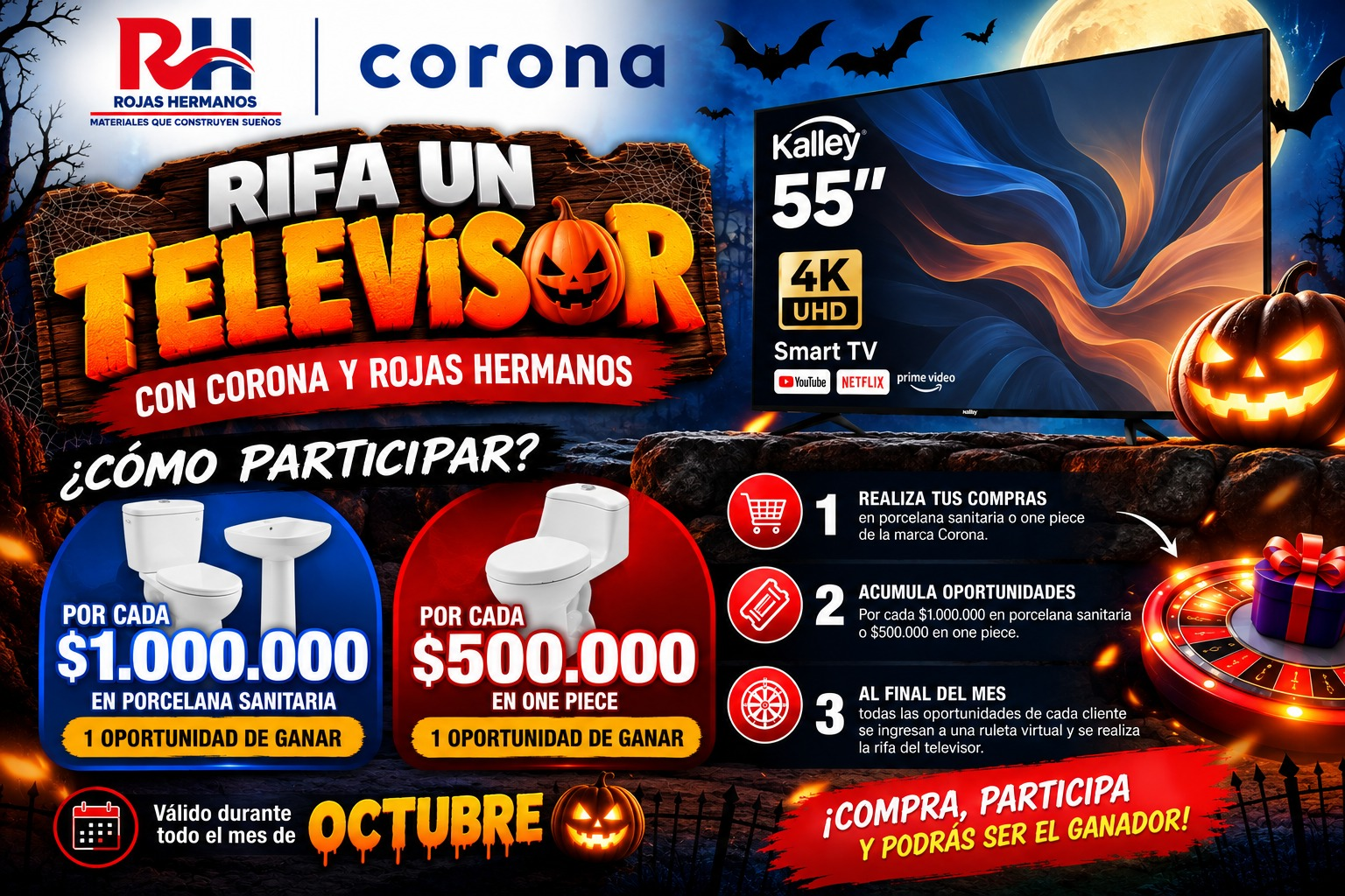Corona · Gánate un Smart TV Kalley de 55 pulgadas. Consulta la promoción completa en Promociones.